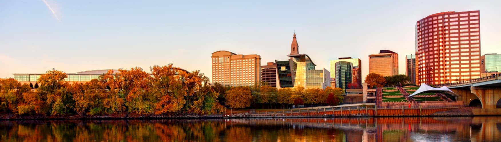 Sunset along the Hartford, Connecticut skyline