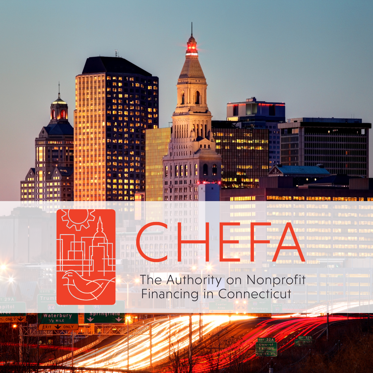 Hartford CT landscape with the CHEFA logo