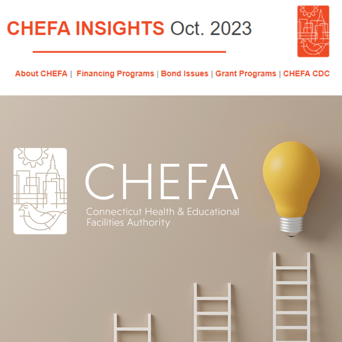 CHEFA Insights October 2023 banner with ascending ladders and a lightbulb at the top