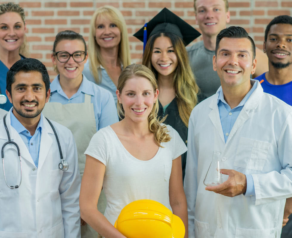 smiling people with different careers