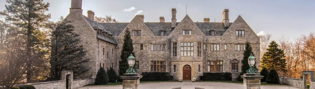 A view of the front of the Fairfield University main building in Fairfield, Connecticut