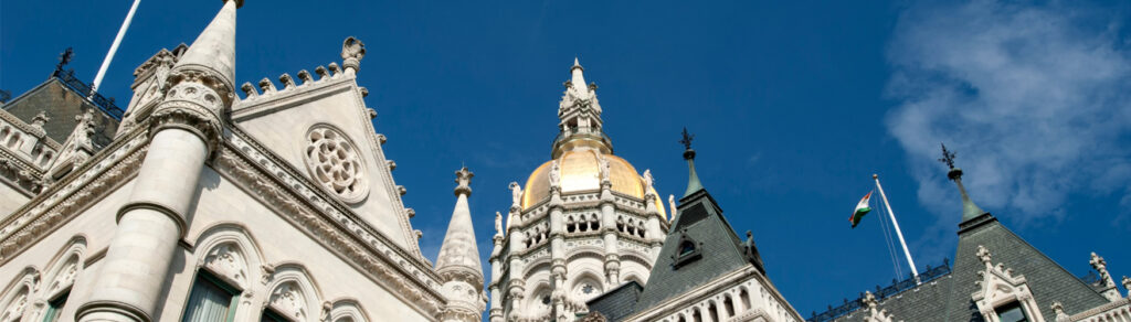 The top of the State Capitol building in Hartford, Connecticut